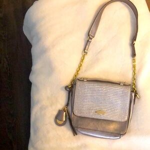 Metallic gold and silver TAHARI crossbody bag